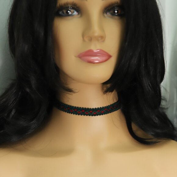 Fancy Green Choker Adjustable Length Green red Trim chokers (#85) - Picture 7 of 8